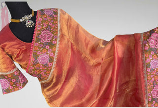 Pure Double Tissue katan Pinkembroidered borders  Organza  silk saree with blouse online shopping usa