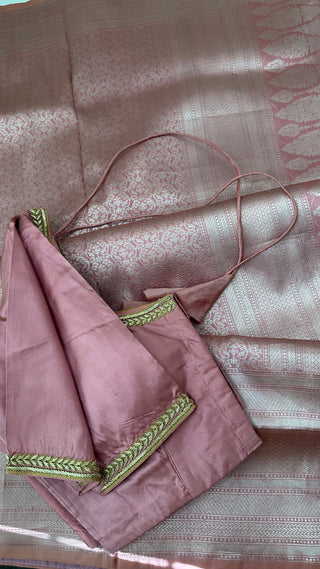 Benerasi Mauve Pure Pastel Katan silk saree online shopping with prestitched blouse