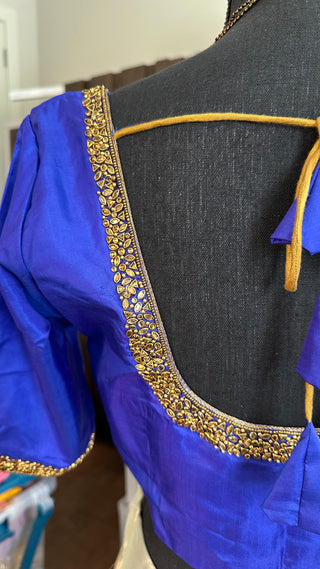 Pure Ready to wear pattu saree blouses kanchi blue silk blouses hand embroidered prestitched