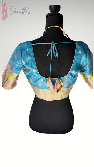 Pastel Blue Zari Kota zari sleeve Blouse  Readymade Blouse with Ready to Ship Online USA