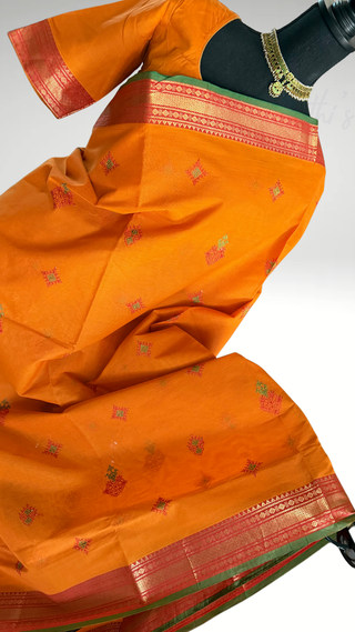 Handloom pure cotton saree with stitched blouse ready to wear saree online USA
