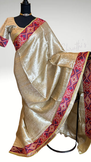 Handloom  Kora Kanjivaram silver tissue saree online shopping with prestitched blouse usa