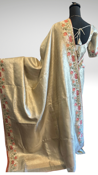Pure silver zari silk brocade  silk pure embroidered silk handwoven