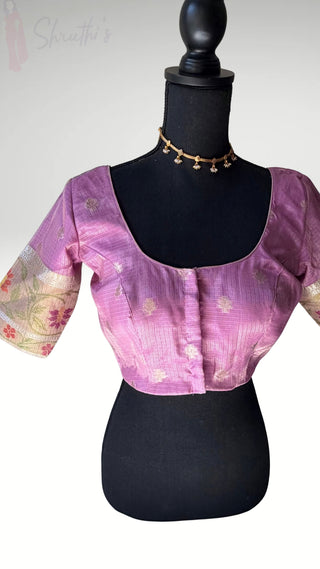 Pastel Lavender Zari Kota zari sleeve Blouse  Readymade Blouse with Ready to Ship Online USA