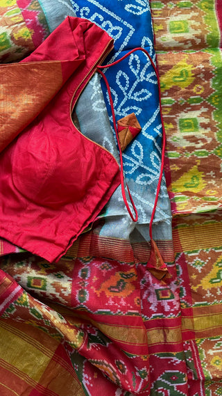 Pure patola silk saree bandhani pallu with stitched blouse