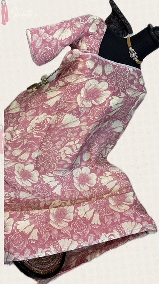 Pink printed Georgette satin sare partywear with  blouse online