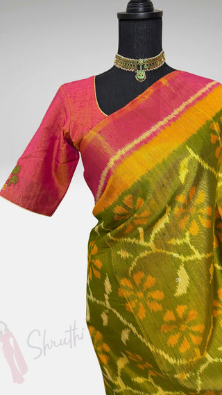 Patola Silk Saree pure silk saree raw silk finish with stitched blouse Partywear pooja wear ready to ship Saree USA