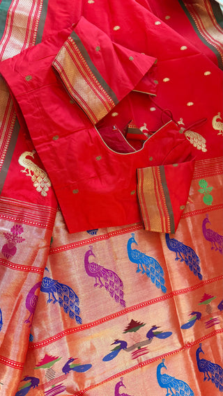 Red Paithani silk saree online usa paithani sarees usa comes with embroidered stitched blouse