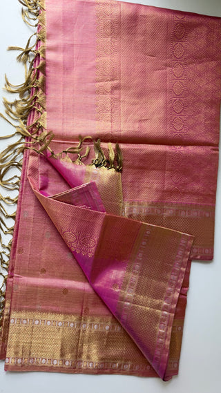 Bridal Vairaoosi Tissue pinkish Peach kanjivaram silk saree with stitched Indian wedding muhurtam silk bridal with custom blouse online shopping usa