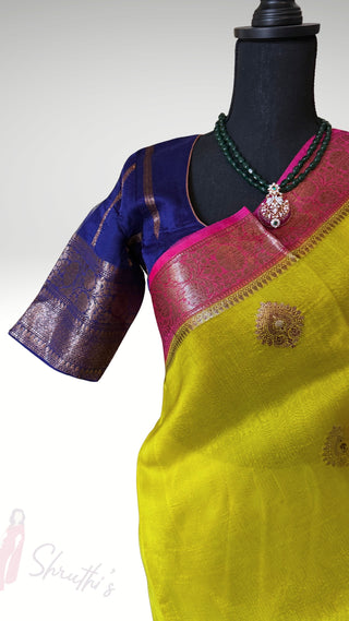 Pure Handloomlight olive green beneras organza saree stitched blouse saree online