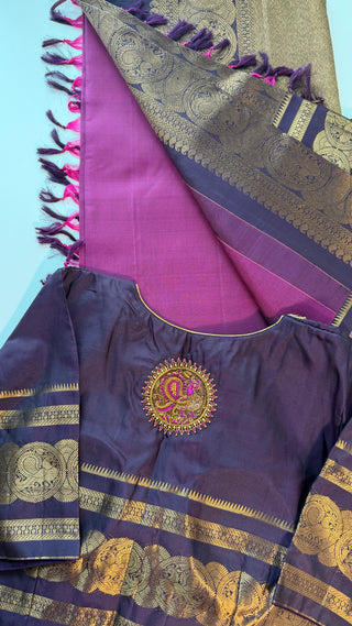 Pure Handloom Magenta  kanchi vintage traditional kanchi pattu saree fine weave kanchi pattu bridal paired with hand embroidered blouses made to fit