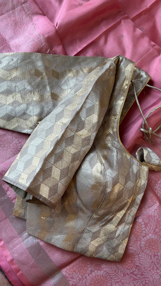 Pastel Pink pure silver zari soft silk saree  zari and hand embroidered blouse
