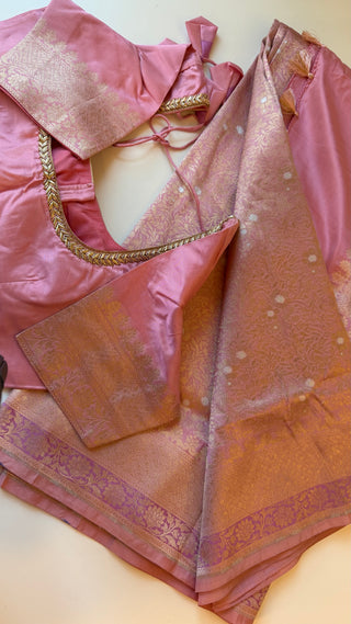 Pastel Pure katan Benerasi Brocade georgette silk saree with stitched  blouse online shopping usa