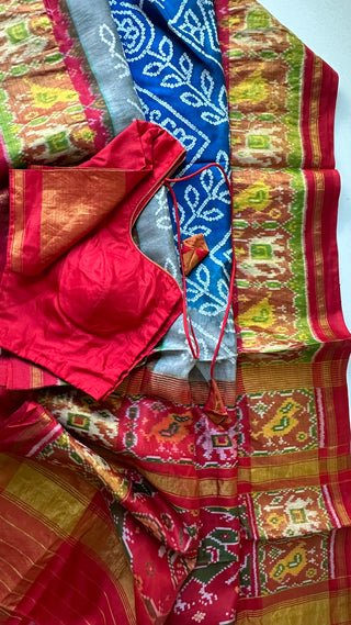 Pure patola silk saree bandhani pallu with stitched blouse