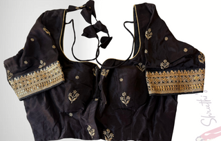 Pure silk Embriodered black blouses stitched online USA