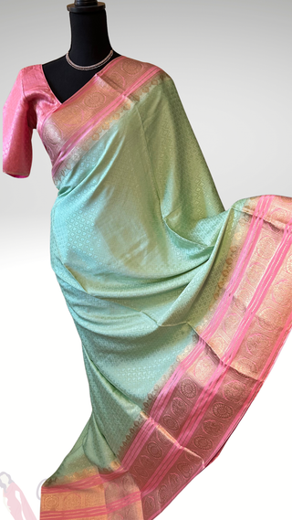 Handloom Pastel’s Georgette checks  Beneras silk saree with stitched blouse  online shopping Partywear