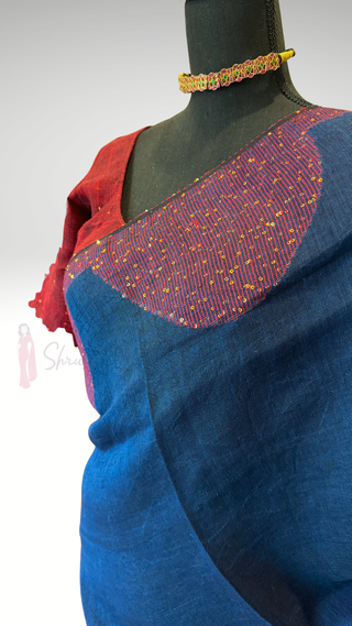 Handloom pure linen saree with sequin blouse pallu ready to wear blouse ships from Dallas partywear easy drape summer weaves