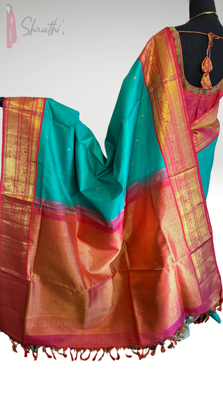 Shade of Teal pure kanchi vaira oosi kanchi pattu saree fine weave kanchi pattu bridal