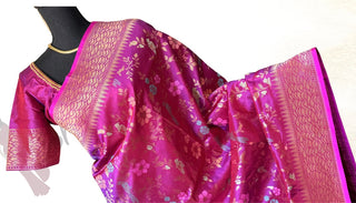 Magenta  Pure katan Benerasi silk saree with stitched  embroidered blouse online shopping usa