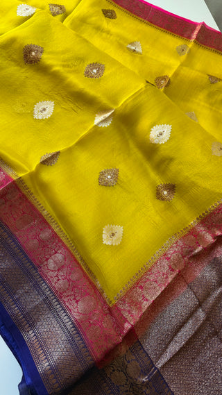 Pure Handloomlight olive green beneras organza saree stitched blouse saree online