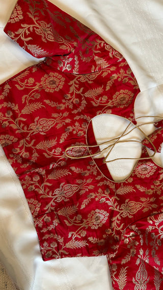 Pure Red Brocade silk blouse readymade silk blouse ready to ship USA