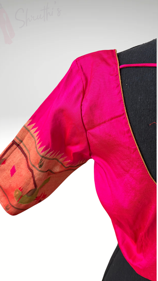Pink silk blouse Gold pure zari birder Paithani blouse online usa silk blouses ready to wear online shopping blouse online