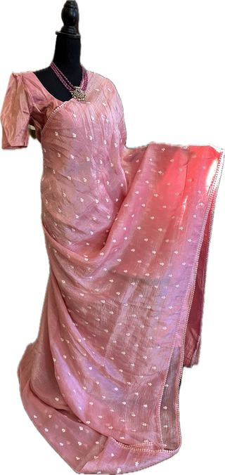 Crushed soft silk saree with blouse online shopping usa