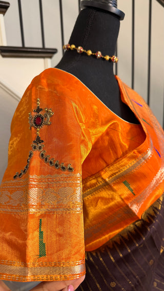 Pure Tissue Gadwal saree coffee brown Gadwal with stitched blouse silk  saree pure silver zari tissue silk saree