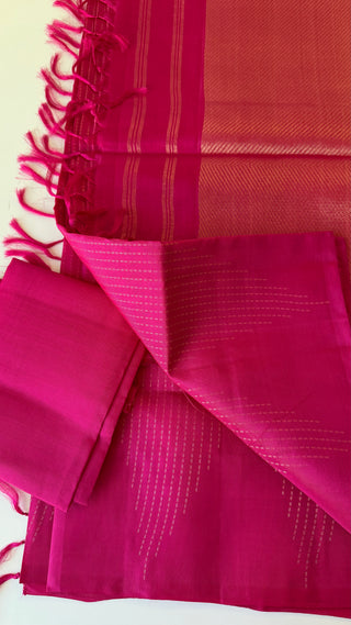 Handloom Pink zari lines Easy drape with unstitched blouse Beautiful Soft silk kanchi pattu saree fine weave kanchi pattu bridal