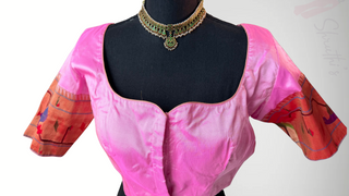 Pink silk blouse paithani blouse Gold pure zari Paithani border blouse online usa silk blouses ready to wear online shopping blouse online