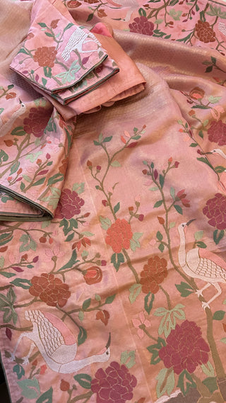 Pure pink silk brocade  silk pure embroidered silk handwoven