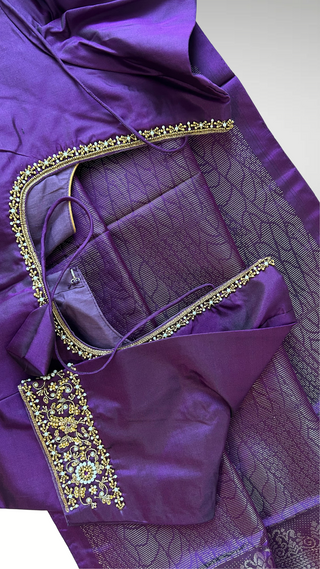 Pure Soft Silk Saree Purple brocade silk saree with embroidered  Stitched Blouse Indian Saree Online USA Ready to Ship Saree Online USA Easy Drape