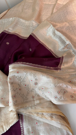 Burgundy Wine Red Handloom Banaras raw mango silk Pure Silk Saree with Gold Zari Border – Ready to Wear Online USA