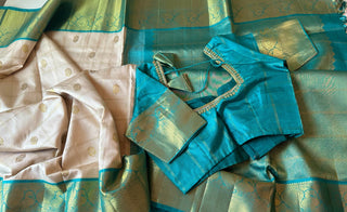 Pure ven pattu saree online usa pure zari kanjivaram kanchi checks onam silk beige cream pure silk south silks saree stitched blouse saree usa muhurtam look kalyana pattu pelli cheera telugu bride