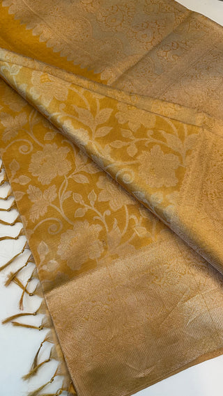 Pure Gold tissue Kanchi Kora Pure zari silk saree with stitched  blouse online shopping usa