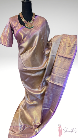 Lavender Pure zari Tissue Kanjivaram silk saree with stitched Indian wedding muhurtam silk bridal blouse online shopping usa