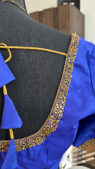 Pure Ready to wear pattu saree blouses kanchi blue silk blouses hand embroidered prestitched