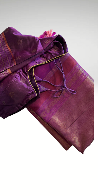 Pastel Pink Pure zari Hndwoven Brocade kanjivaram silver zari with stitched blouse Indian wedding silk saree