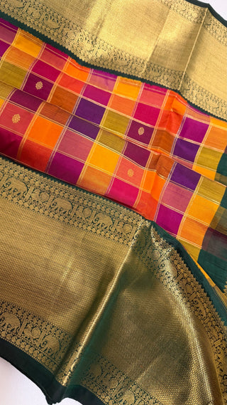 Finest check kanchi pattu saree pure Gold zari  pallum palzhamum kanchi pattu saree fine weave kanchi pattu bridal pure zari stitched blouse usa online