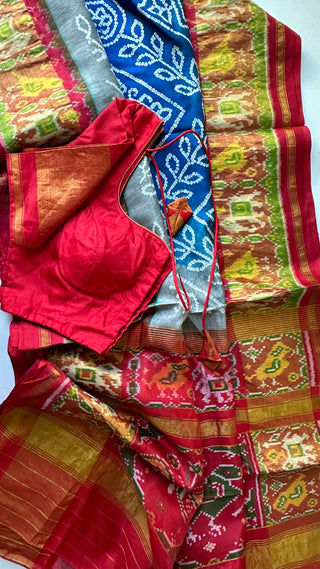 Pure patola silk saree bandhani pallu with stitched blouse