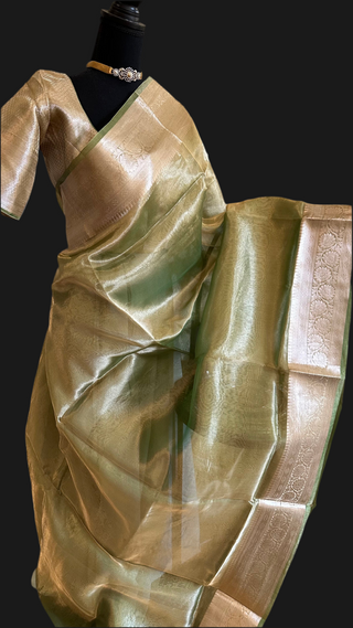 Pure Tissue Beneras silk saree with green blouse online shopping usa