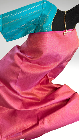 Borderless Handloom silk Pure Purple gold kanchi pattu saree with embroidered blouse