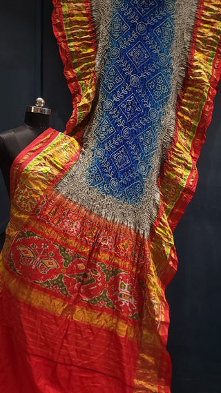 Pure patola silk saree bandhani pallu with stitched blouse