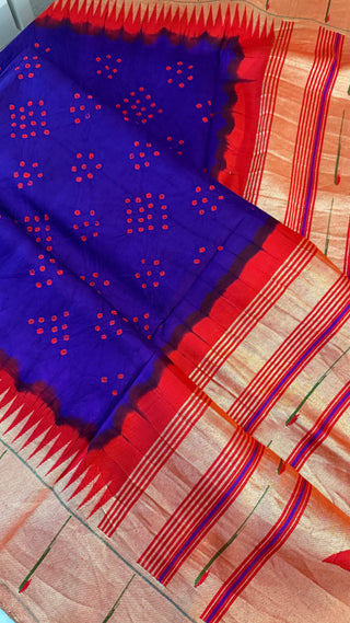 Blue Bandhani  Paithani silk saree online usa paithani sarees usa comes with stitched blouse