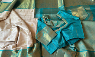 Pure ven pattu saree online usa pure zari kanjivaram kanchi checks onam silk beige cream pure silk south silks saree stitched blouse saree usa muhurtam look kalyana pattu pelli cheera telugu bride