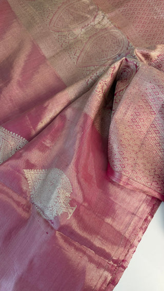 Pink Tissue Pure silk pattumuhurtam saree pure zari Kanjivaram silk saree with prestitched blouse embroidered blouse