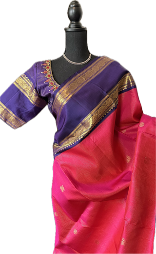 Bright Pink double color  vaira oosi kanchi pattu saree fine weave kanchi pattu bridal
