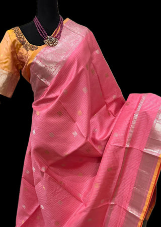 Pink gadwal silk saree online usa pure gadwal silk saree usa silver zari saree pink gadwal usa