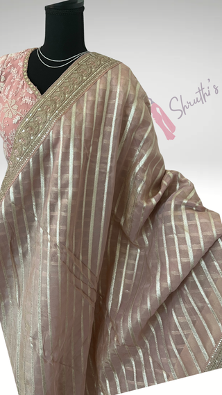 Pastel Organza saree with embroidered blouse stitched  blouse- party wear Organza