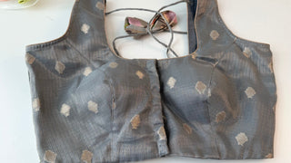 Grey Zari Kota Silver zari sleeveless Blouse  Readymade Blouse with Ready to Ship Online USA